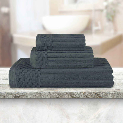 Soho Ribbed Cotton Absorbent 3 Piece Assorted Towel Set - Pine