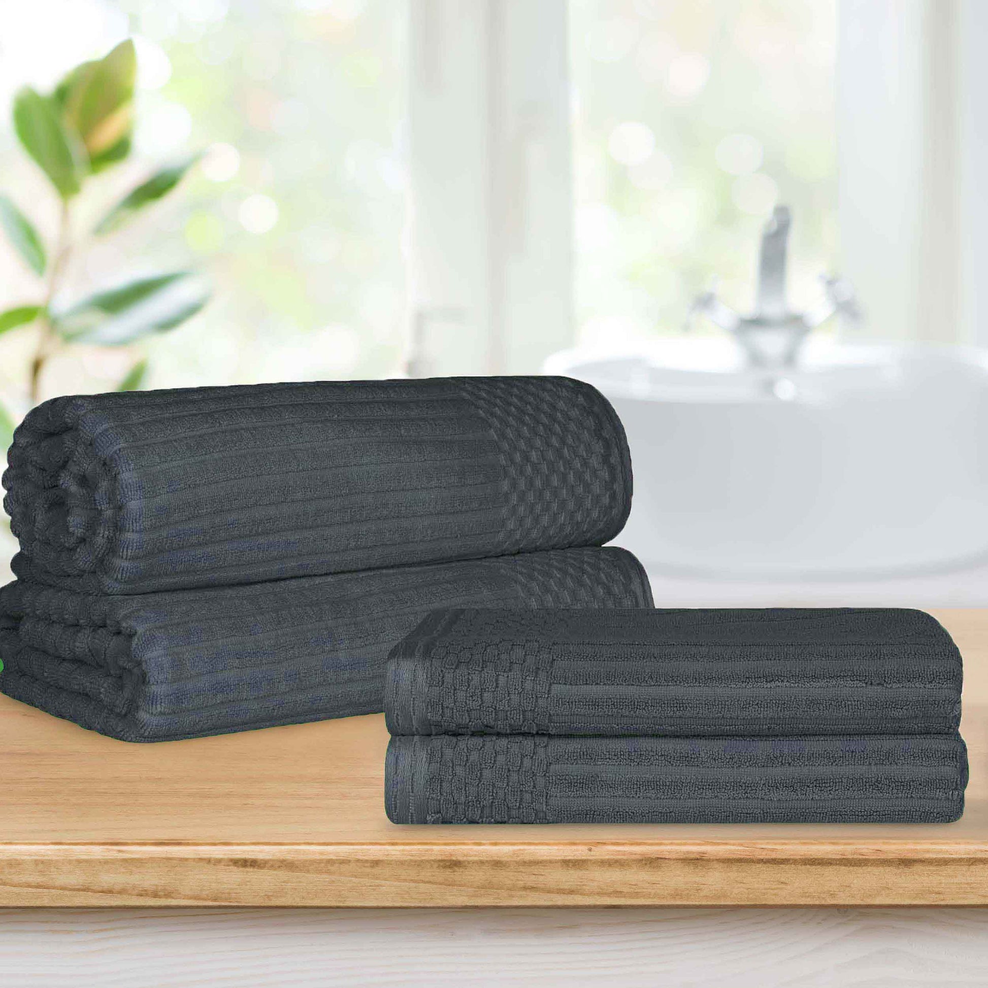Superior Soho Ribbed Textured Cotton Ultra-Absorbent Bath Sheet & Bath Towel Set - Pine