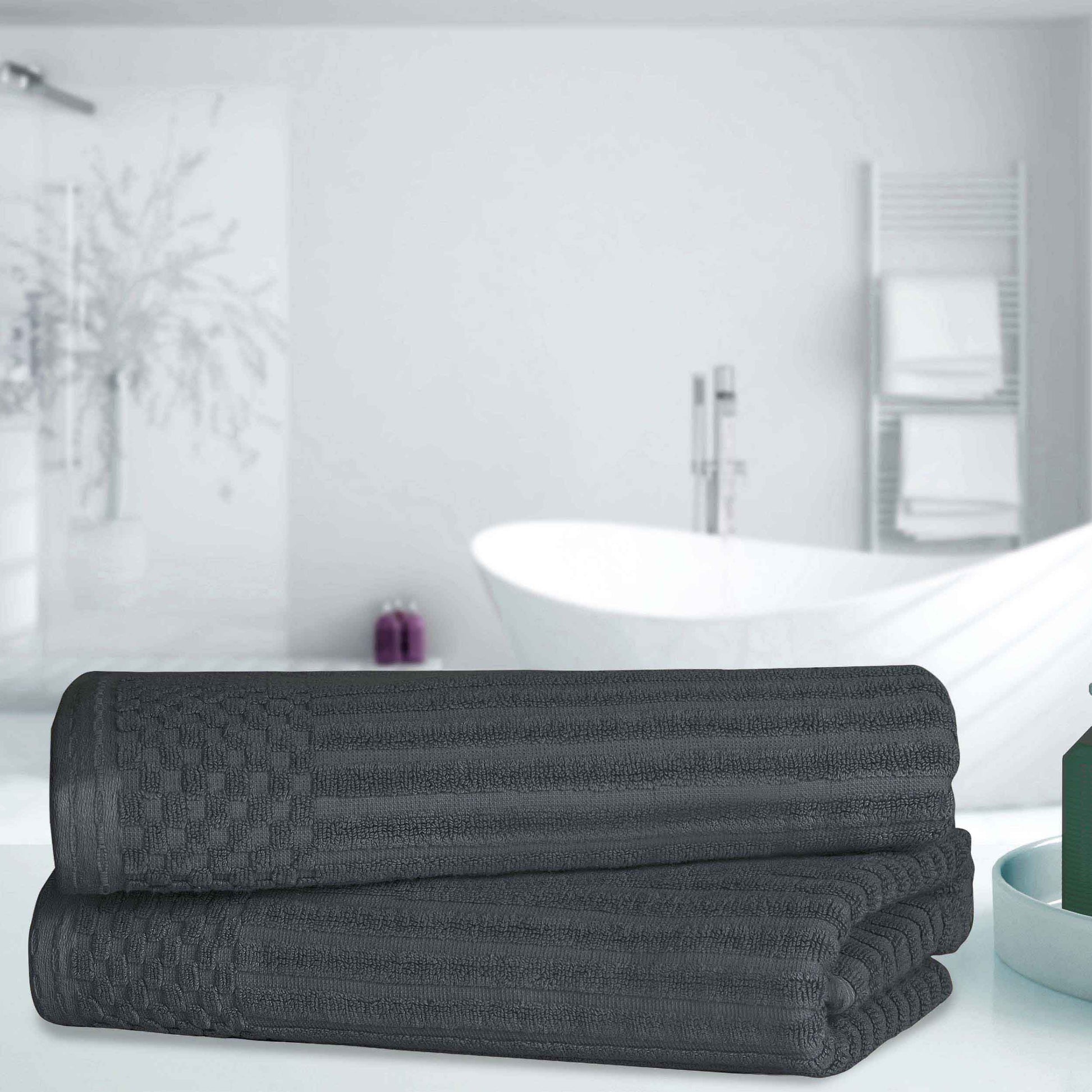 Soho Ribbed Textured Cotton Ultra-Absorbent Bath Towel Set - Pine