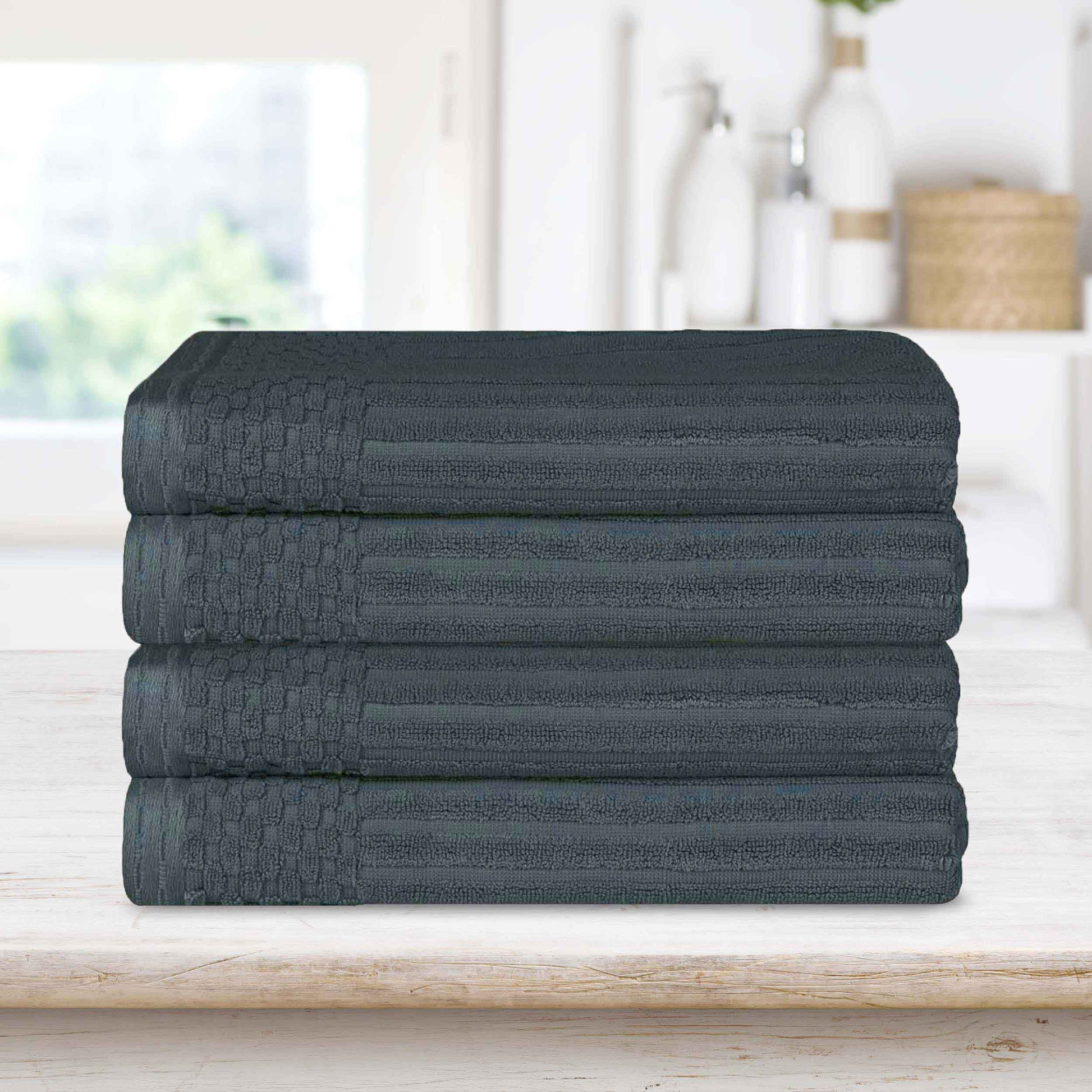 Soho Ribbed Cotton Absorbent Bath Towel Set of 4 - Pine