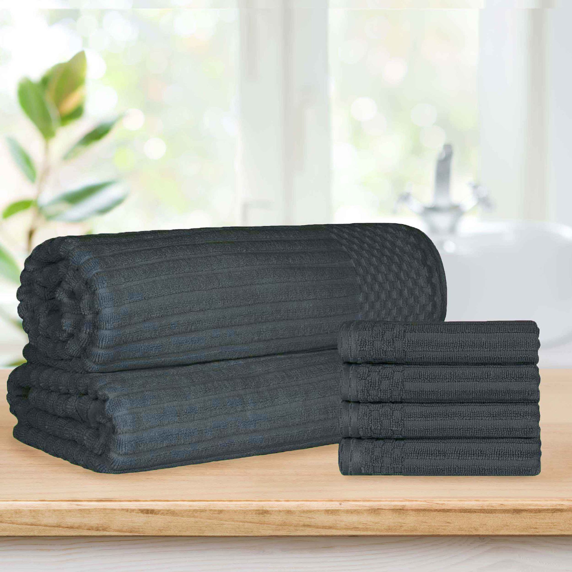 Superior Soho Ribbed Textured Cotton Ultra-Absorbent Hand Towel and Bath Sheet Set - Pine