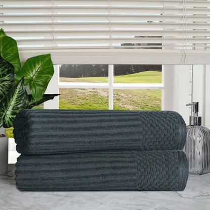 Ribbed Textured Cotton 2 Piece Bath Sheet Towel Set - Pine