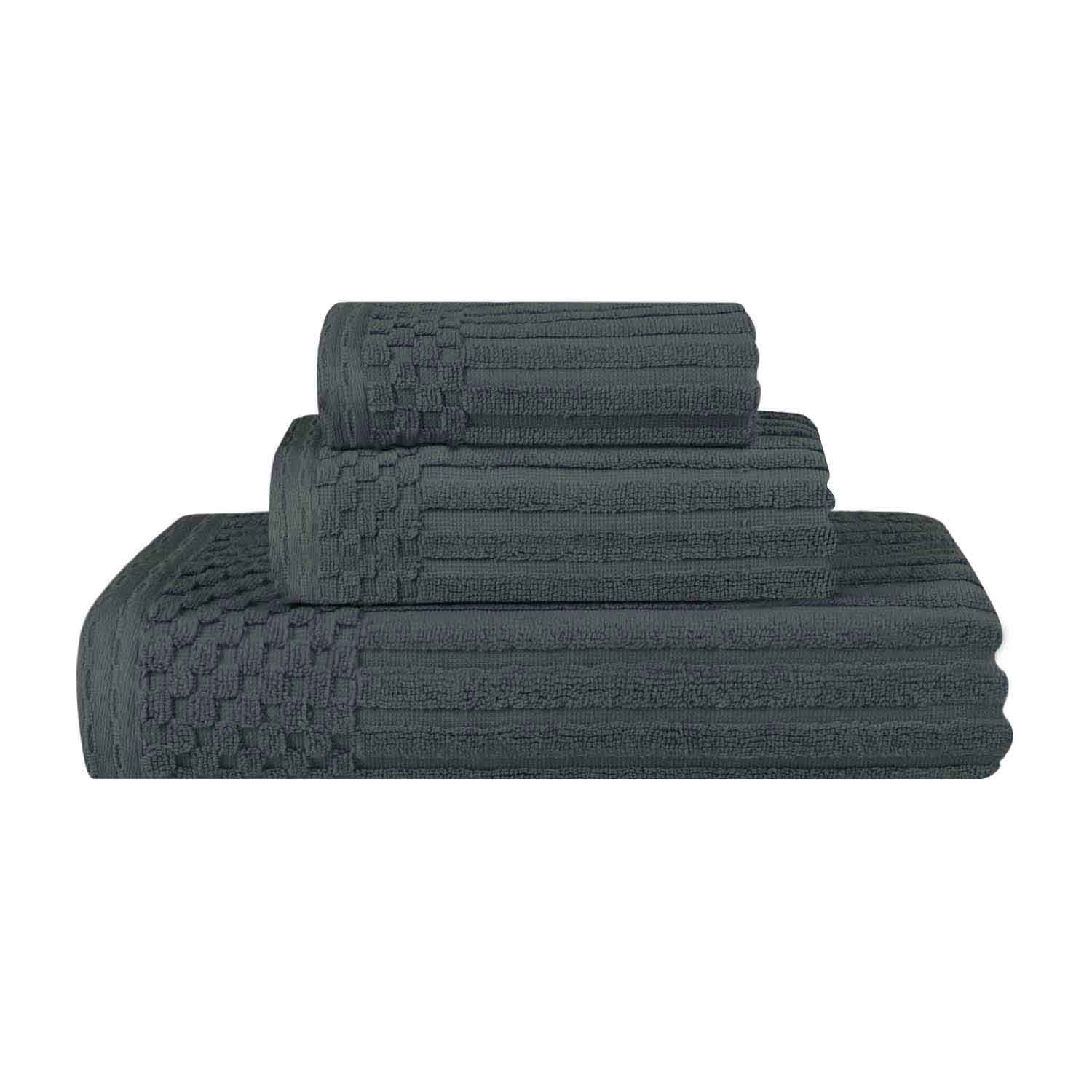 Soho Ribbed Cotton Absorbent 3 Piece Assorted Towel Set - Pine