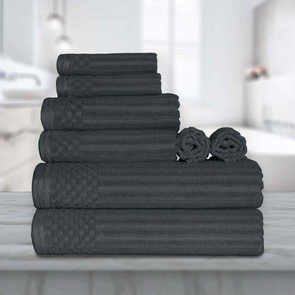 Ribbed Textured Cotton Medium Weight 8 Piece Towel Set - Pine