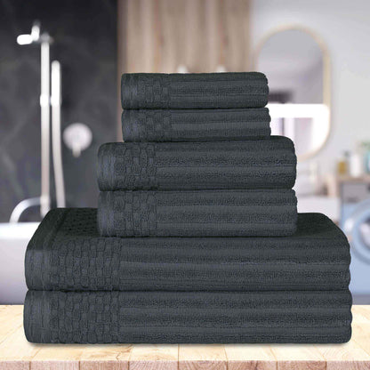 Ribbed Textured Cotton Medium Weight 6 Piece Towel Set - Pine