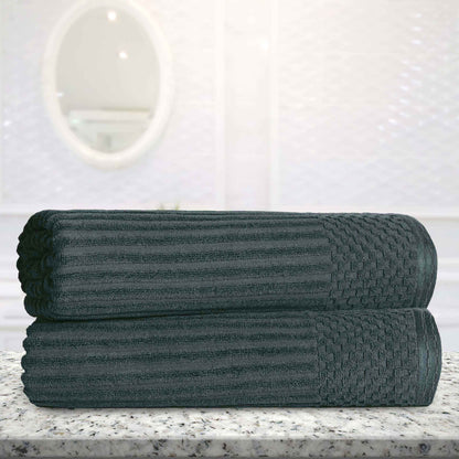 Ribbed Textured Cotton 2 Piece Bath Sheet Towel Set - Pine