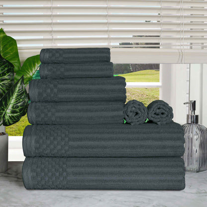 Ribbed Textured Cotton Medium Weight 8 Piece Towel Set - Pine