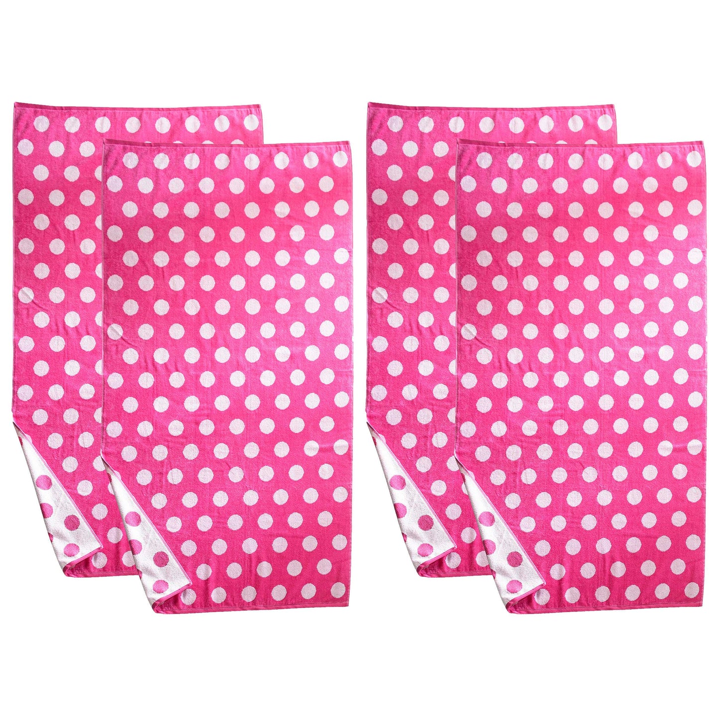 Polka Dot Cotton Oversized 4 Piece Beach Towel Set - Pink