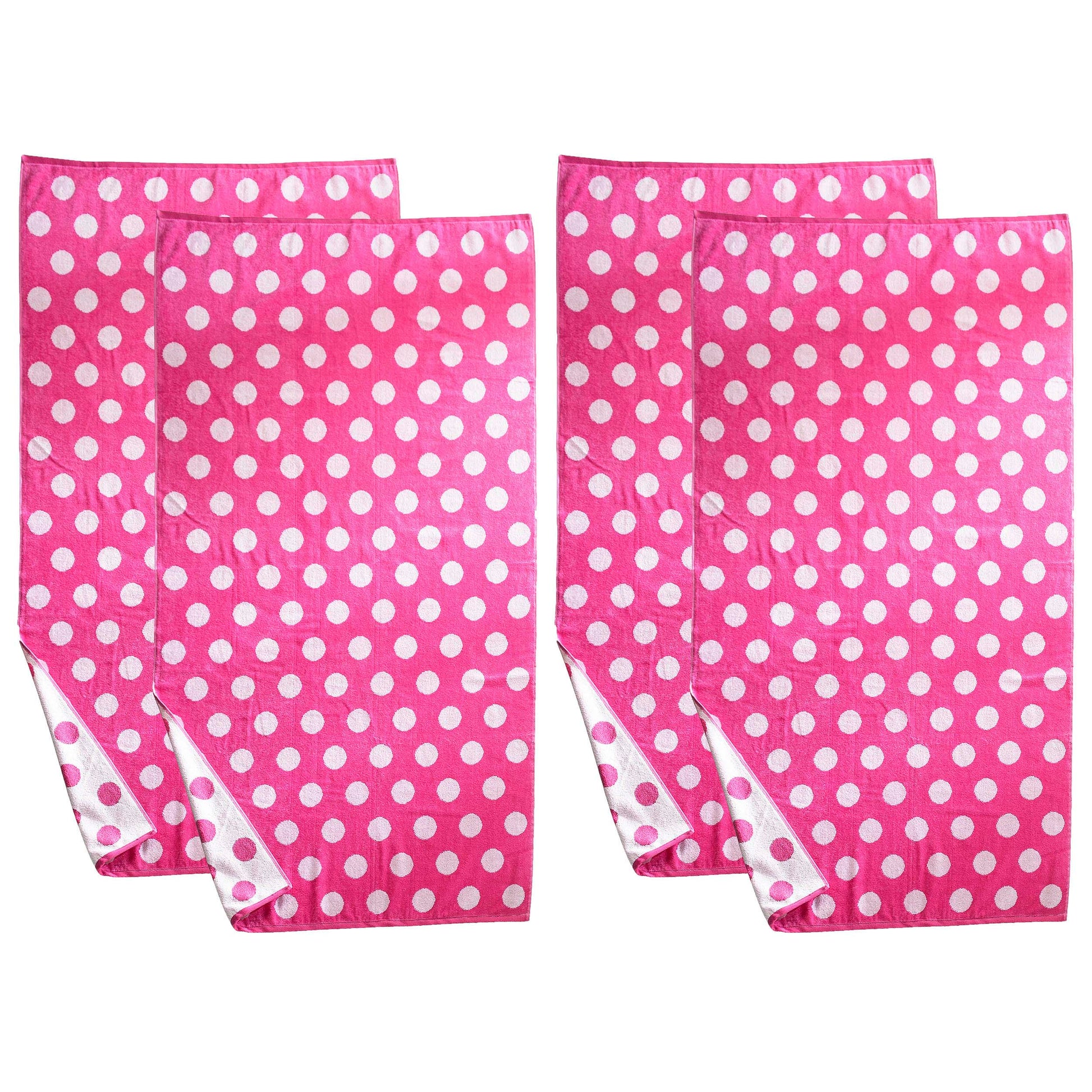 Polka Dot Cotton Oversized 4 Piece Beach Towel Set - Pink
