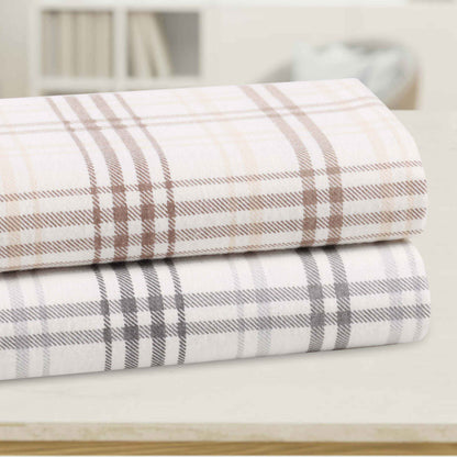 Plaid Flannel Cotton Classic Rustic Farmhouse Deep Pocket Sheet Set - Beige