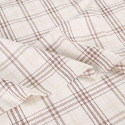 Plaid Flannel Cotton Classic Rustic Farmhouse Deep Pocket Sheet Set - Beige