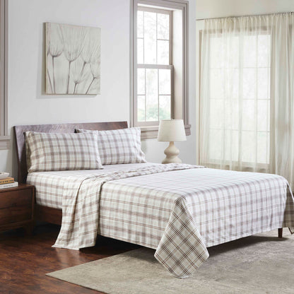 Plaid Flannel Cotton Classic Rustic Farmhouse Deep Pocket Sheet Set - Beige