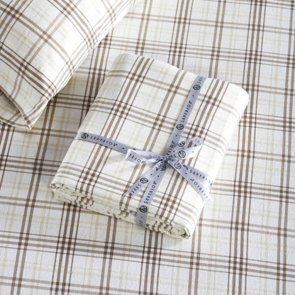 Plaid Flannel Cotton Classic Rustic Farmhouse Deep Pocket Sheet Set - Beige