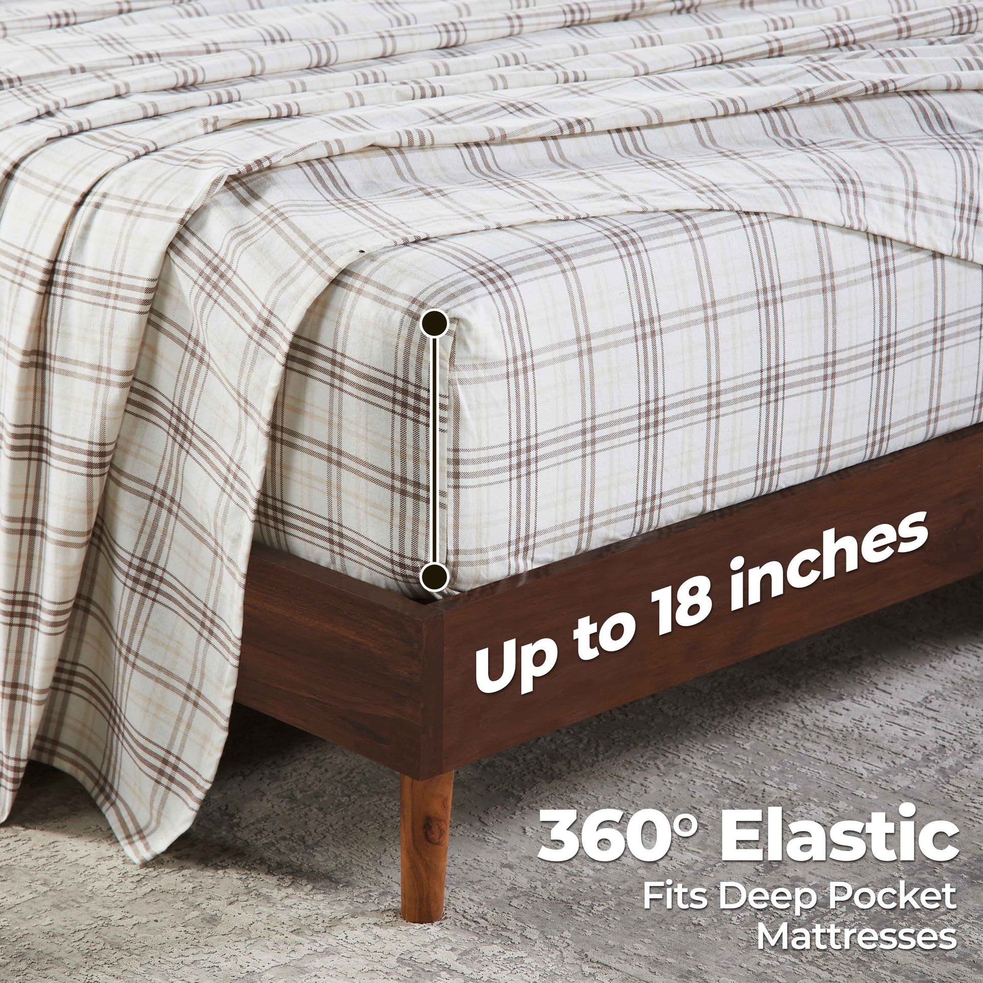 Plaid Flannel Cotton Classic Rustic Farmhouse Deep Pocket Sheet Set - Beige