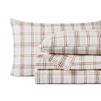 Plaid Flannel Cotton Classic Rustic Farmhouse Deep Pocket Sheet Set - Beige