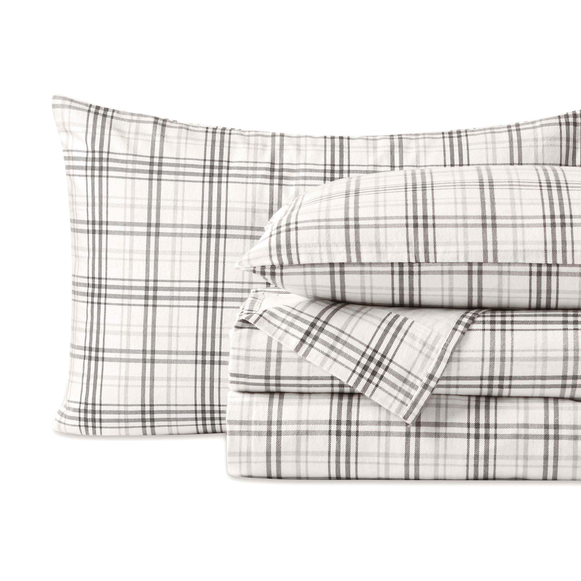 Plaid Flannel Cotton Classic Rustic Farmhouse Deep Pocket Sheet Set - Charcoal