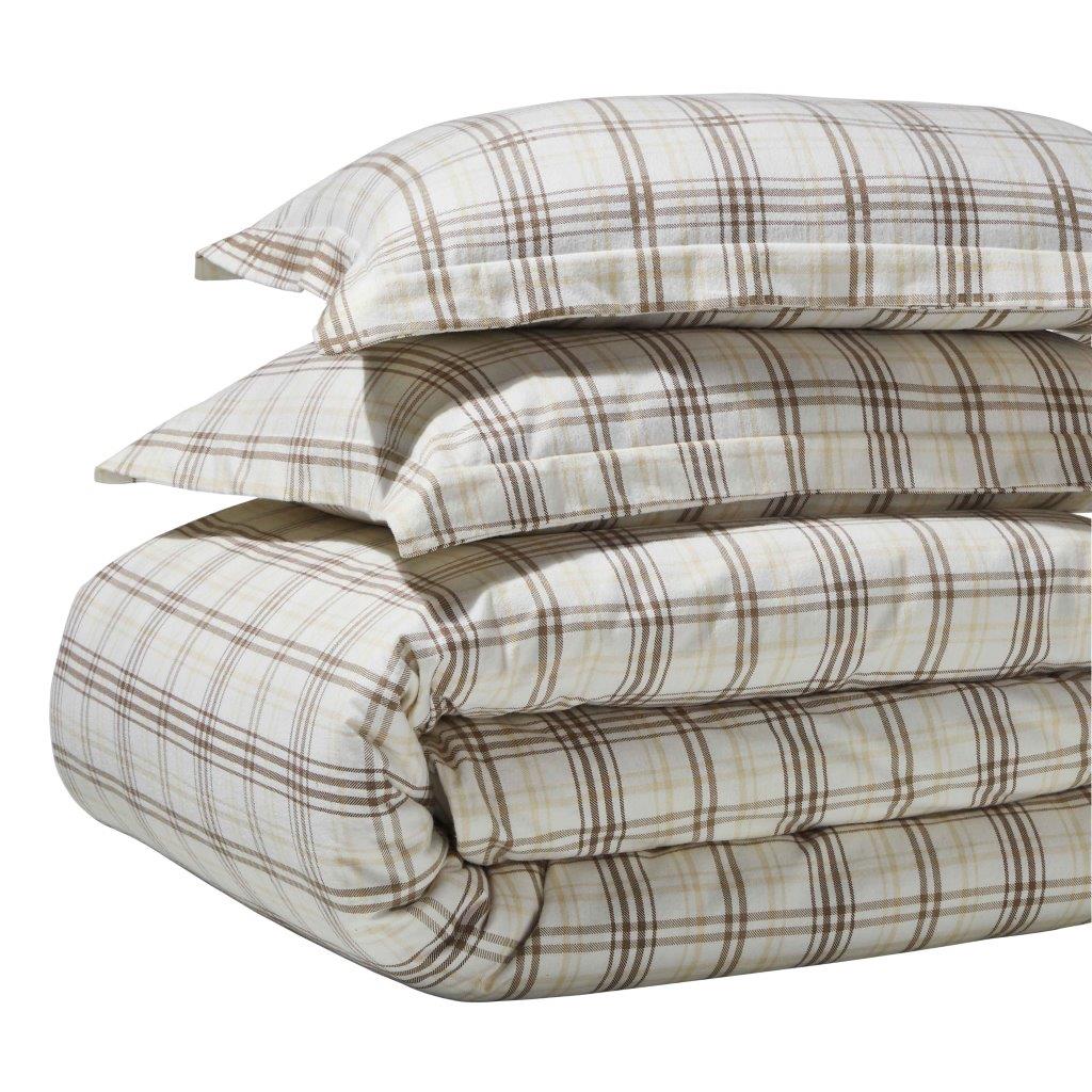 Plaid Flannel Cotton Classic Rustic Farmhouse Duvet Cover Set - Beige