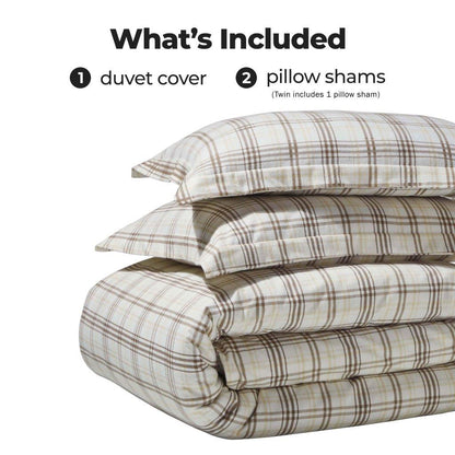 Plaid Flannel Cotton Classic Rustic Farmhouse Duvet Cover Set - Beige