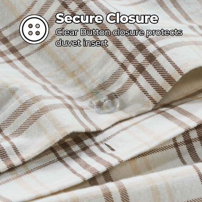 Plaid Flannel Cotton Classic Rustic Farmhouse Duvet Cover Set - Beige