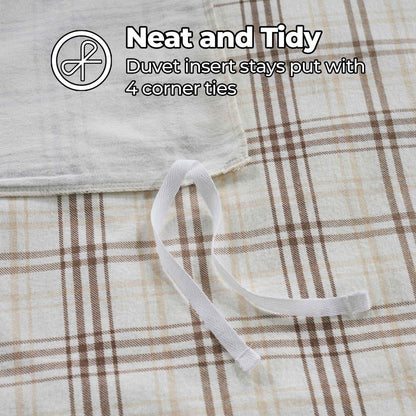 Plaid Flannel Cotton Classic Rustic Farmhouse Duvet Cover Set - Beige