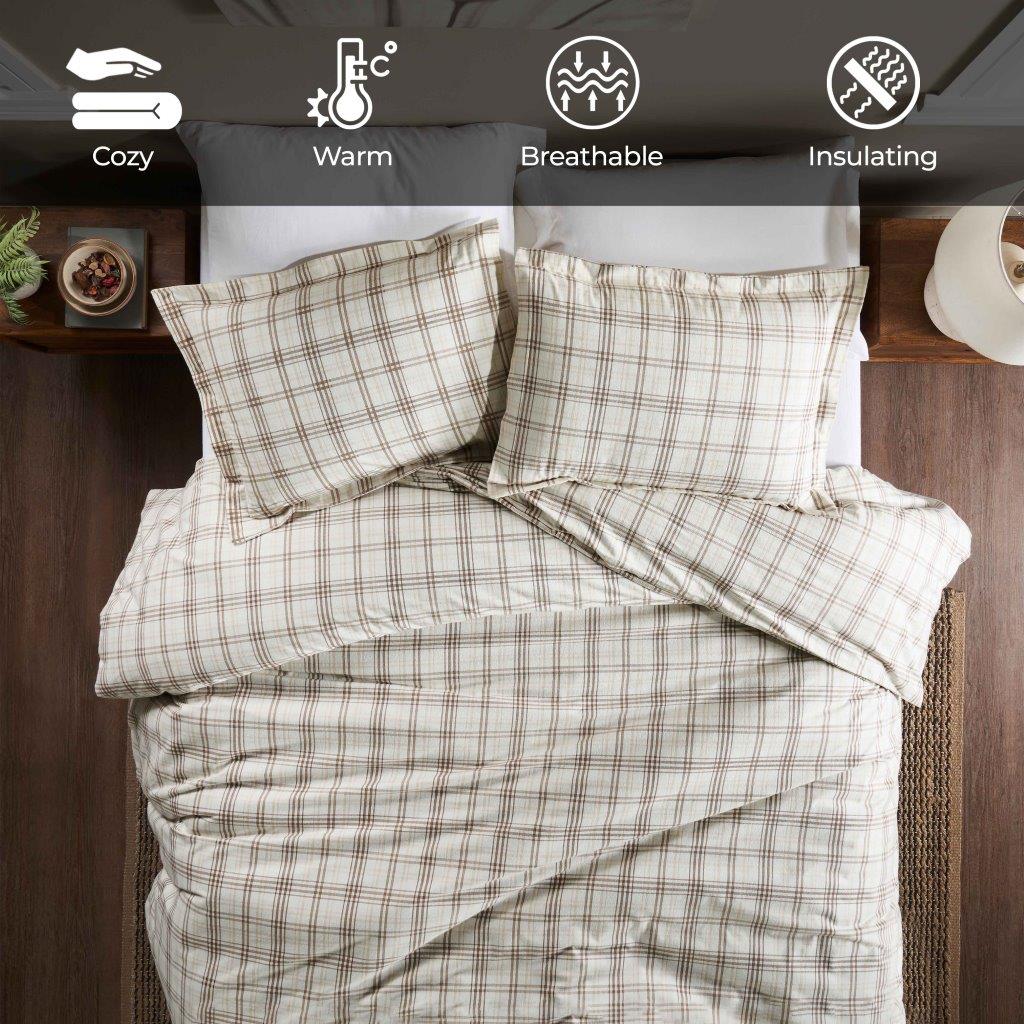 Plaid Flannel Cotton Classic Rustic Farmhouse Duvet Cover Set - Beige