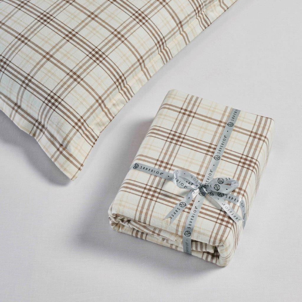 Plaid Flannel Cotton Classic Rustic Farmhouse Duvet Cover Set - Beige