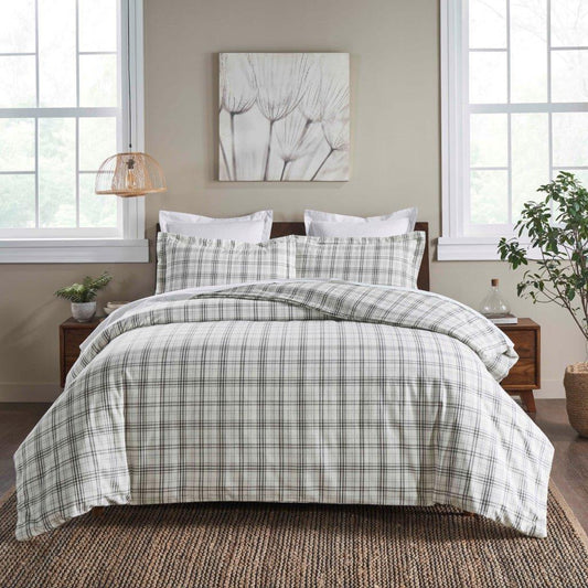 Plaid Flannel Cotton Classic Rustic Farmhouse Duvet Cover Set - Charcoal