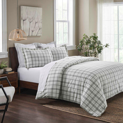 Plaid Flannel Cotton Classic Rustic Farmhouse Duvet Cover Set - Charcoal