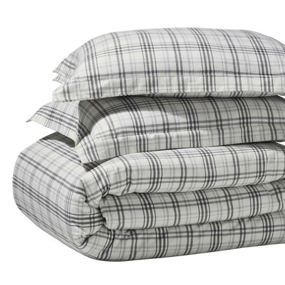 Plaid Flannel Cotton Classic Rustic Farmhouse Duvet Cover Set - Charcoal