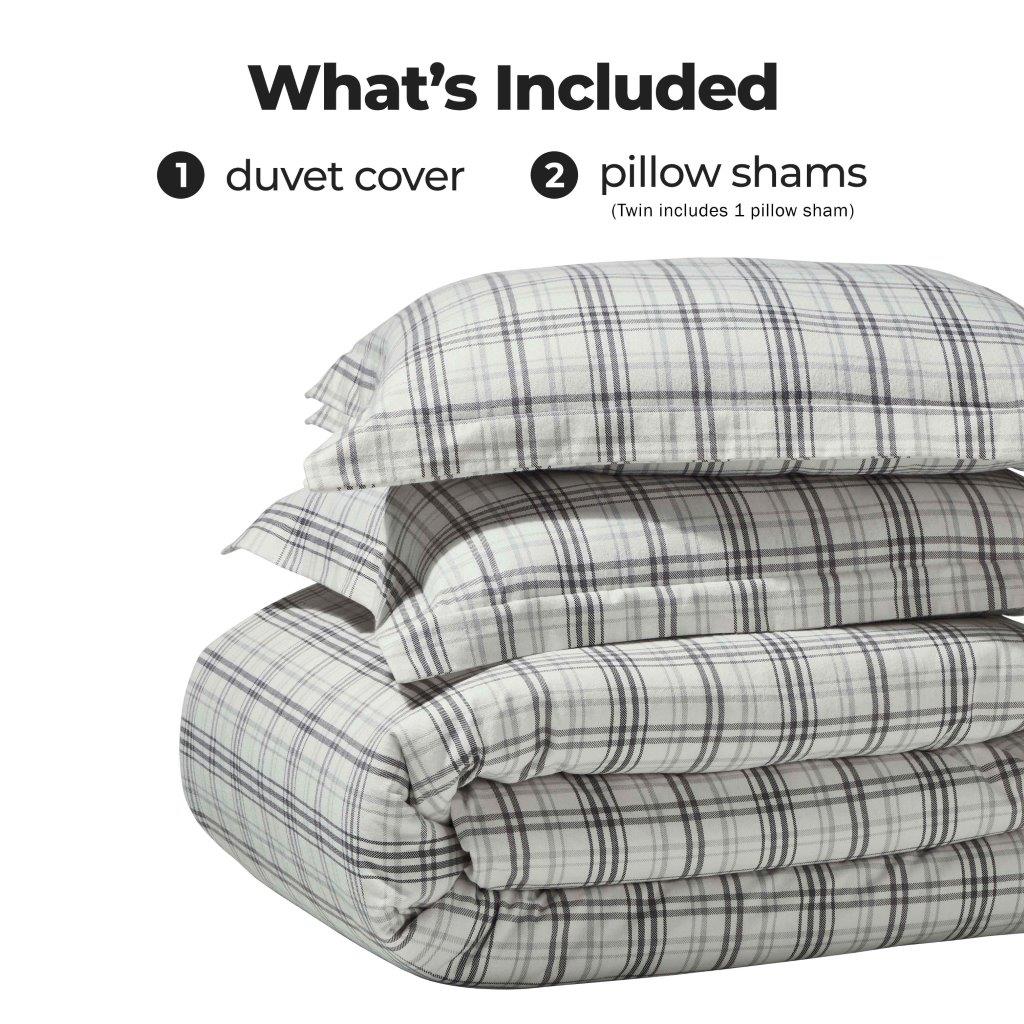 Plaid Flannel Cotton Classic Rustic Farmhouse Duvet Cover Set - Charcoal