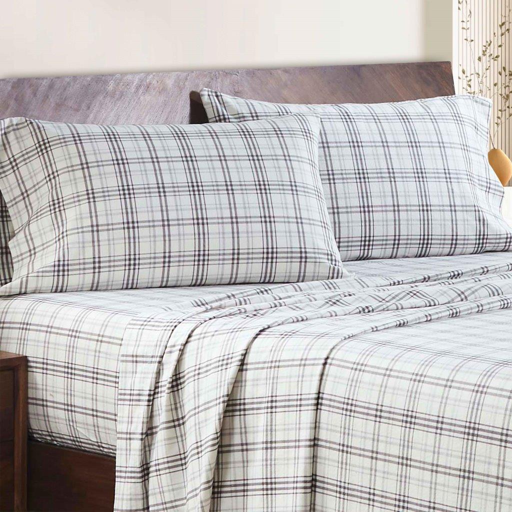 Plaid Flannel Cotton Classic Rustic Farmhouse Pillowcases - Charcoal