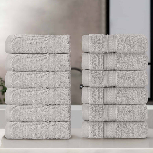 Chevron Zero Twist Solid and Jacquard Soft Cotton Washcloth Set of 12 - Platinum