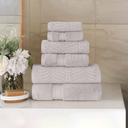 Chevron Zero Twist Solid and Jacquard Soft Cotton 6 Piece Towel Set - Platinum