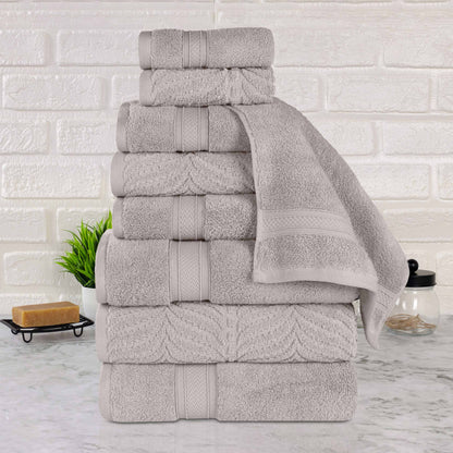 Chevron Zero Twist Solid and Jacquard Cotton 9 Piece Towel Set - Platinum