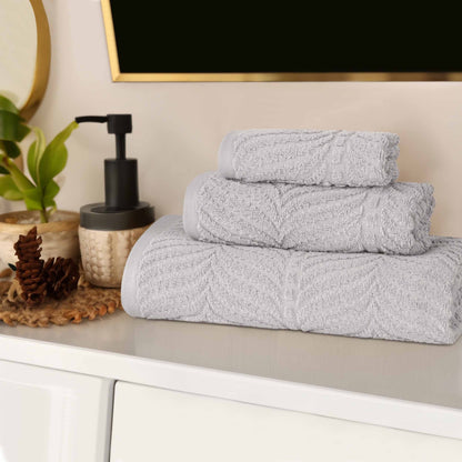 Chevron Zero Twist Jaquard Cotton 3 Piece Bathroom Towel Set - Platinum