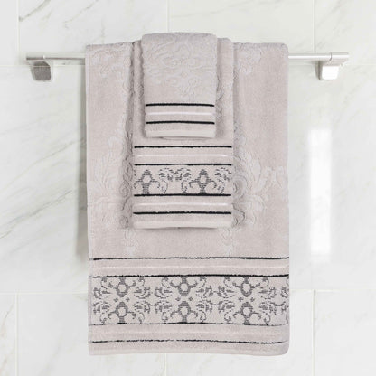 Sadie Zero Twist Cotton Floral Jacquard Absorbent 3 Piece Towel Set