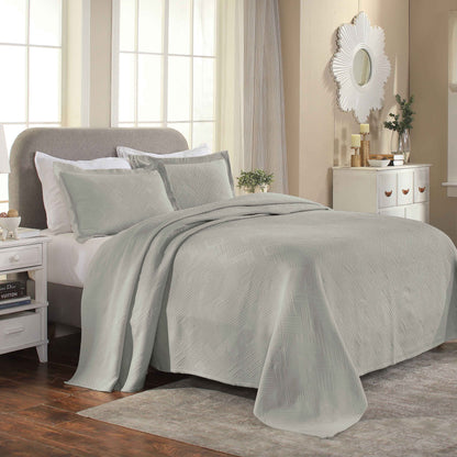 Cotton Jacquard Matelassé Scalloped Geometric Fret Bedspread Set - Platinum