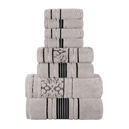 Sadie Zero Twist Cotton Solid and Jacquard Floral 8 Piece Towel Set