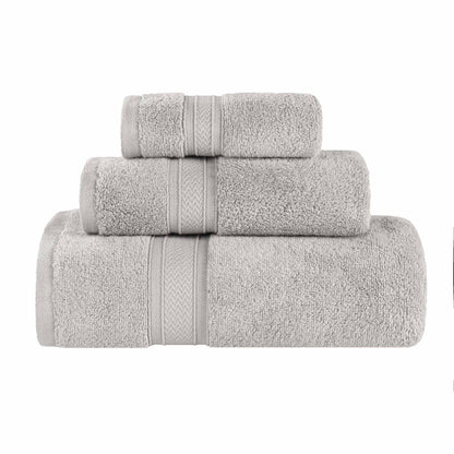 Chevron Zero Twist Solid Soft Absorbent Cotton 3 Piece Towel Set - Platinum