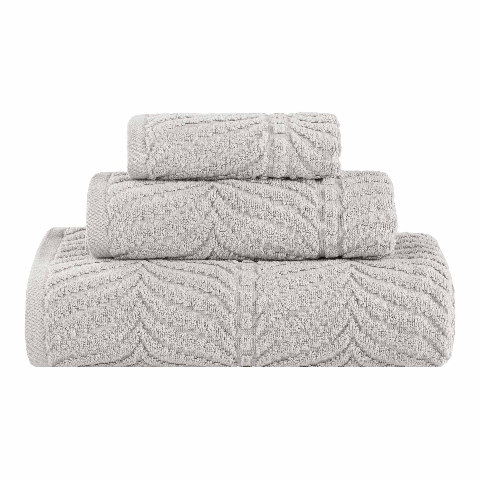 Chevron Zero Twist Jaquard Cotton 3 Piece Bathroom Towel Set - Platinum