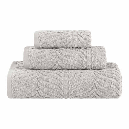 Chevron Zero Twist Jaquard Cotton 3 Piece Bathroom Towel Set - Platinum