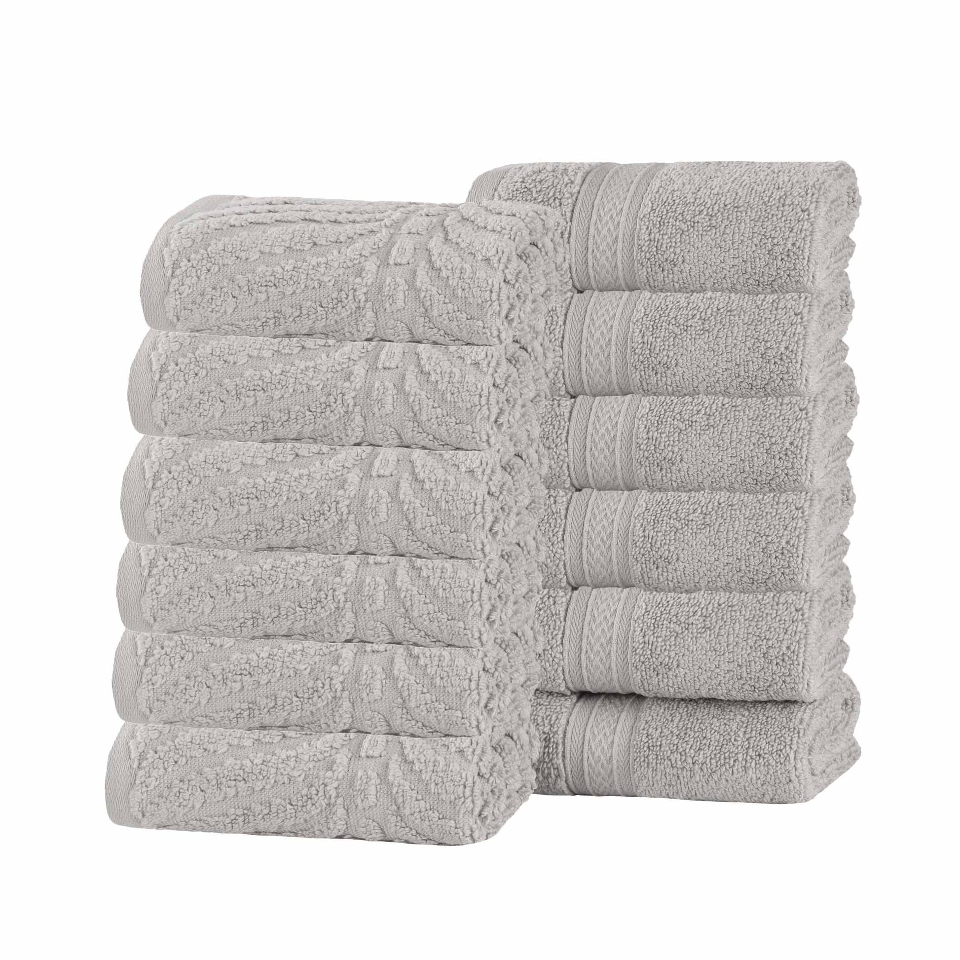 Chevron Zero Twist Solid and Jacquard Soft Cotton Washcloth Set of 12 - Platinum