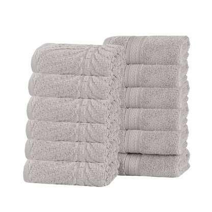 Chevron Zero Twist Solid and Jacquard Soft Cotton Washcloth Set of 12 - Platinum