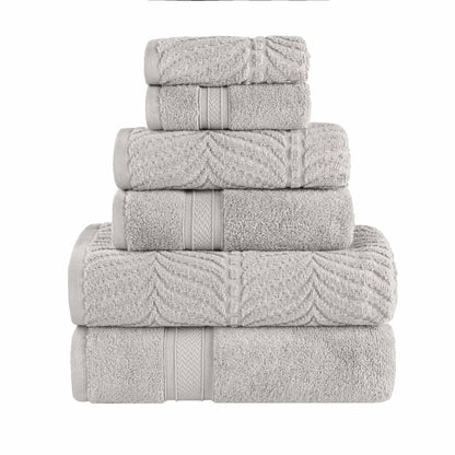 Chevron Zero Twist Solid and Jacquard Soft Cotton 6 Piece Towel Set - Platinum