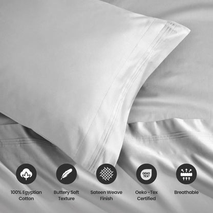 1500 Thread Count Egyptian Cotton 2 Piece Solid Pillowcase Set - Platinum