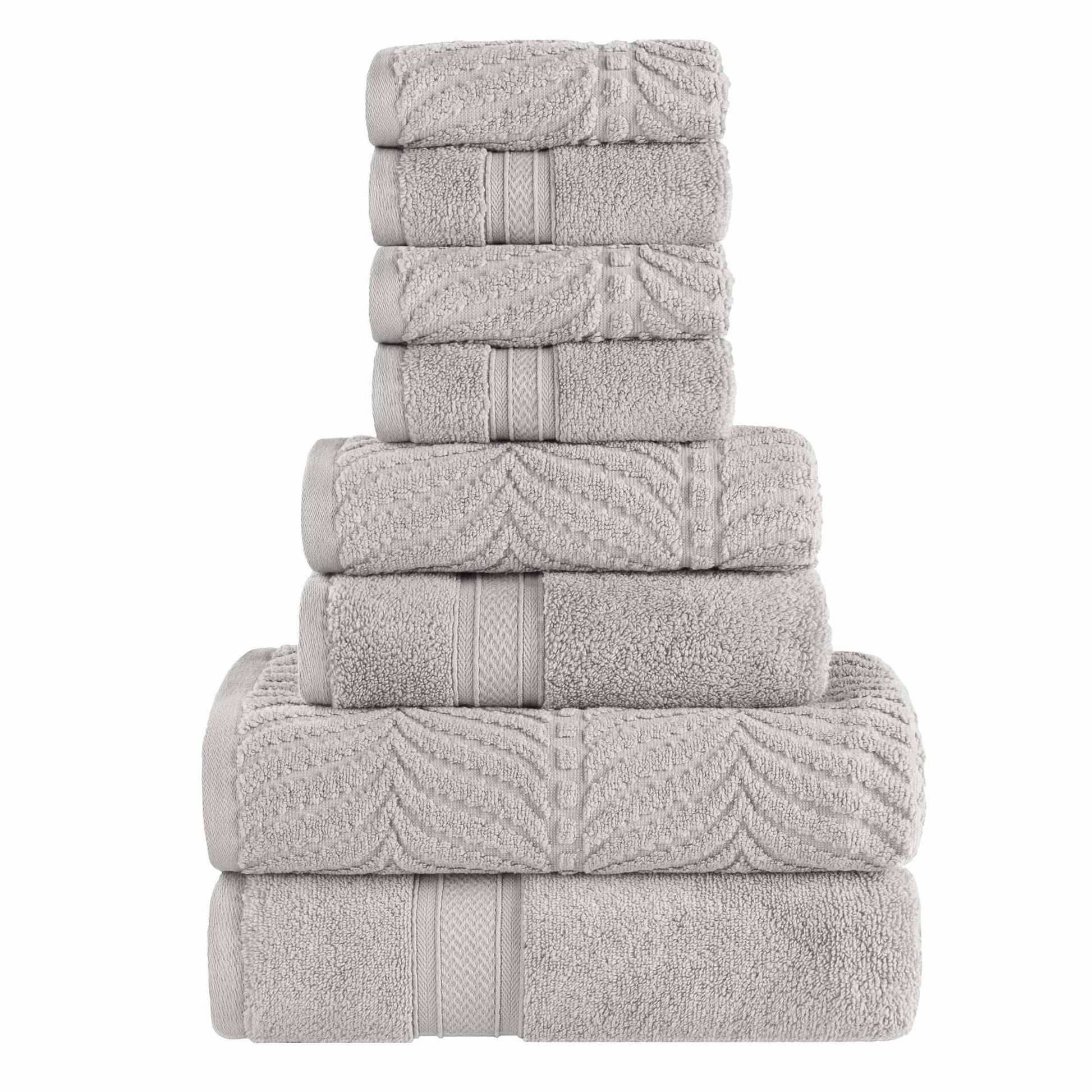 Chevron Zero Twist Solid and Jacquard Cotton 8 Piece Towel Set - Platinum