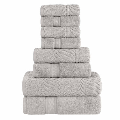 Chevron Zero Twist Solid and Jacquard Cotton 8 Piece Towel Set - Platinum