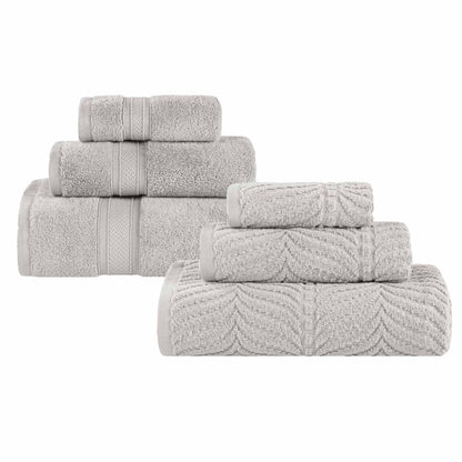 Chevron Zero Twist Solid and Jacquard Soft Cotton 6 Piece Towel Set - Platinum