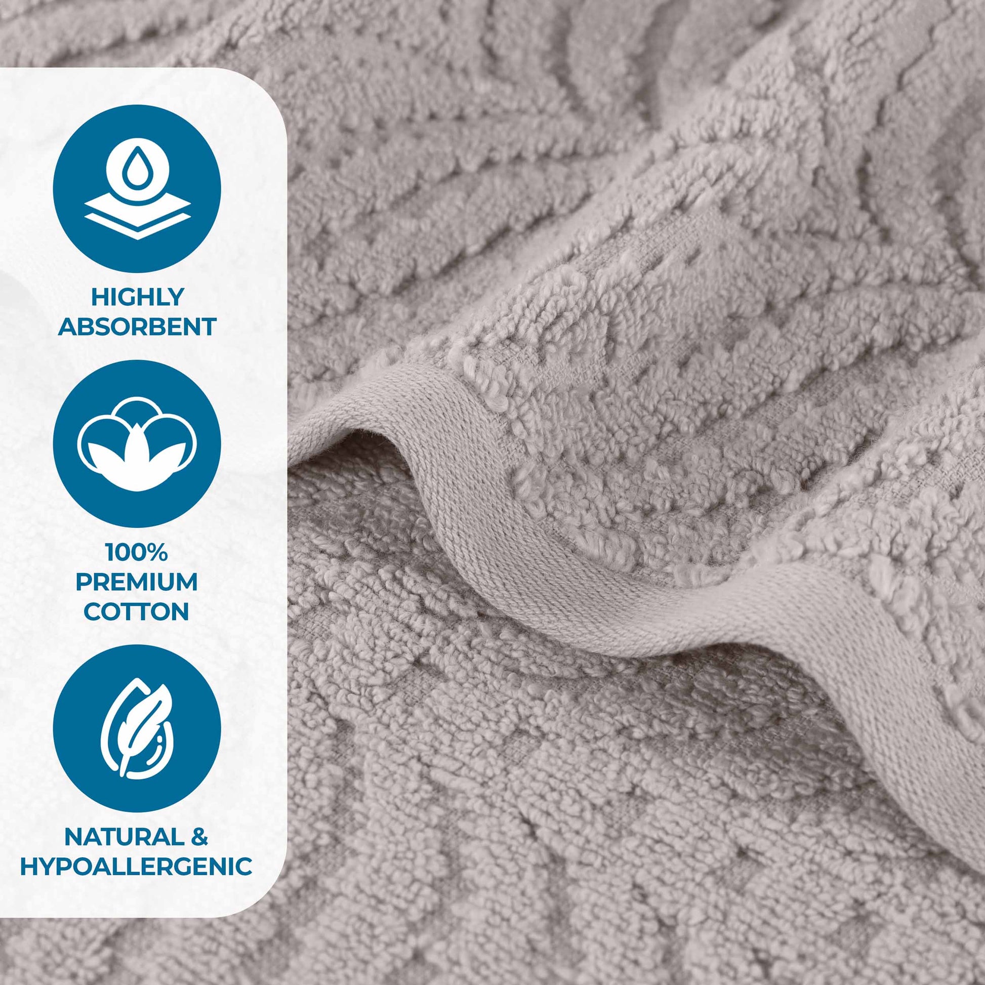 Chevron Zero Twist Solid and Jacquard Soft Cotton 6 Piece Towel Set - Platinum