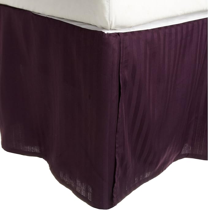 300 Thread Count Egyptian Cotton 15" Drop Striped Bed Skirt - Plum